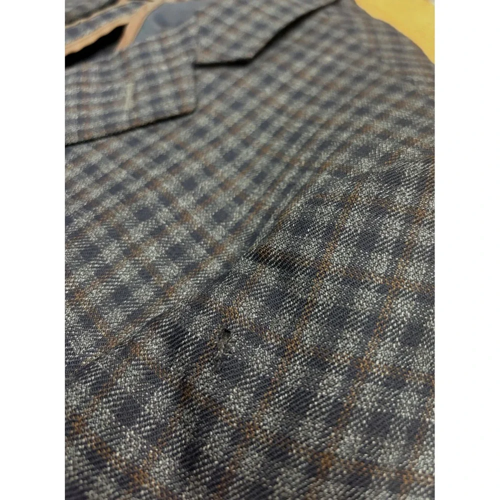 Mens Hart Schaffner Marx Sport Coat Jacket Size 48L Plaid Blue Brown USA Made